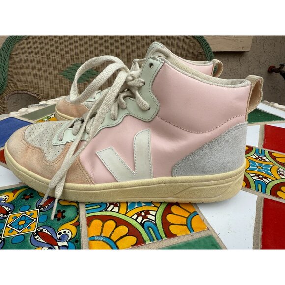 VEJA Women's Sneaker ~ V-15 LEATHER PETALE WHITE MULTICO - High Top - Picture 3 of 6